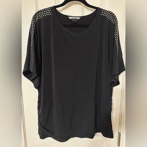 NYGARD Collection Blouse Short Sleeve Black Silver Studded top Plus 3X